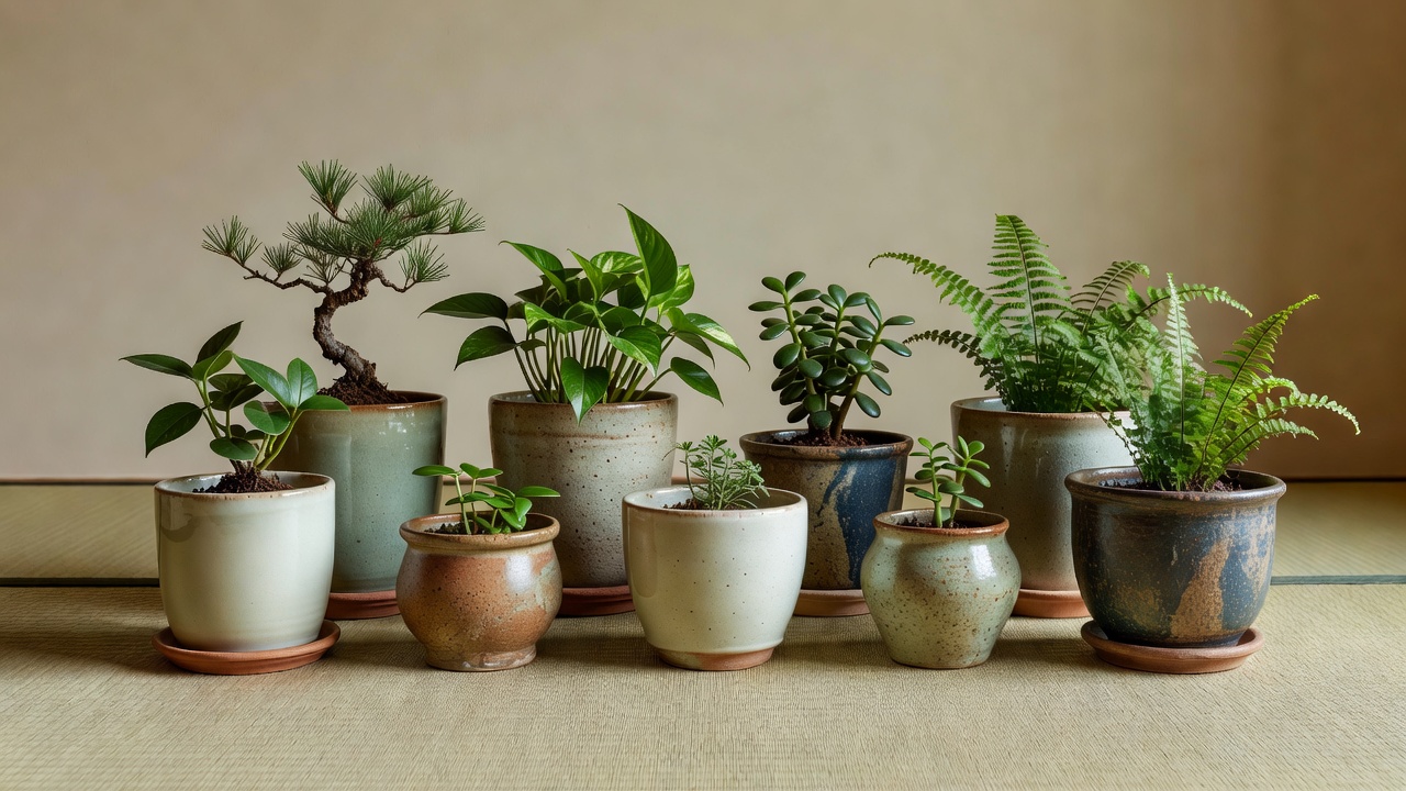 日本の陶器と植物